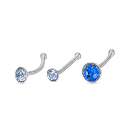 020 Gauge Blue Crystal Nose Stud Set in Sterling Silver