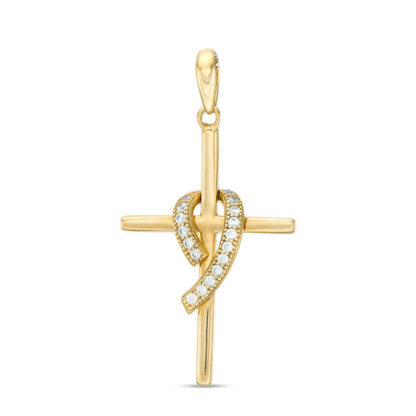 Cubic Zirconia Overlay Cross Pendant Charm in 10K Gold