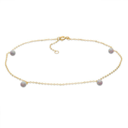 4.0mm Simulated Opal Ball Dangle Anklet in 10K Gold - 10"