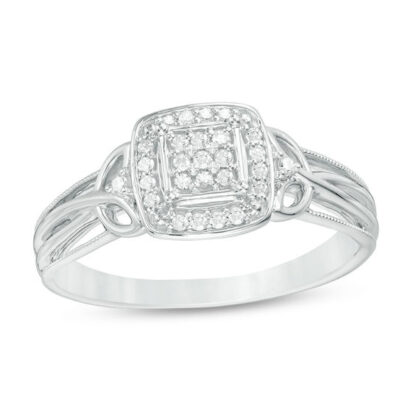 1/8 CT. T.W. Princess-Cut Composite Diamond Frame Multi-Row Vintage-Style Promise Ring in Sterling Silver - Size 7
