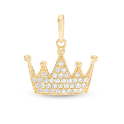 Cubic Zirconia Crown Necklace Charm in 10K Solid Gold