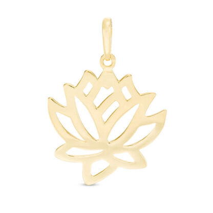 Lotus Flower Cutout Necklace Charm in 10K Gold