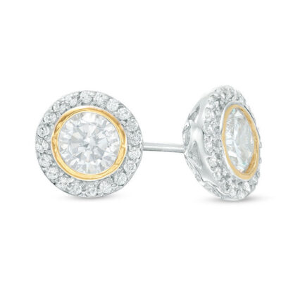 6mm Cubic Zirconia Framed Stud Earrings in Solid Sterling Silver with Yellow Rhodium