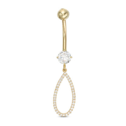 014 Gauge 5mm Cubic Zirconia Open Teardrop Dangle Belly Button Ring in 10K Gold