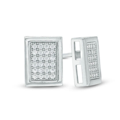 Cubic Zirconia Pavé Rectangle Composite Stud Earrings in Sterling Silver