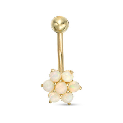 014 Gauge 3mm Simulated Opal Flower Belly Button Ring in 10K Gold