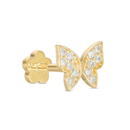 019 Gauge Cubic Zirconia Butterfly Cartilage Barbell in 14K Gold