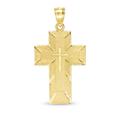 Lord's Prayer Cross Necklace Charm in 10K Gold