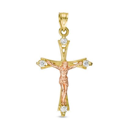 Cubic Zirconia Crucifix Necklace Charm in 10K Two-Tone Gold