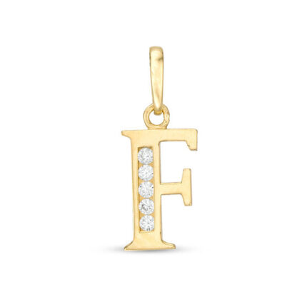 Cubic Zirconia "F" Initial Charm Pendant in 10K Solid Gold