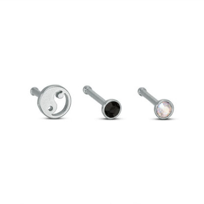 020 Gauge Black and Iridescent Crystal with Yin Yang Nose Stud Set in Stainless Steel