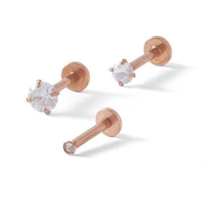 016 Gauge Cubic Zirconia and Crystal Cartilage Barbell Set in Stainless Steel Tube with Rose IP