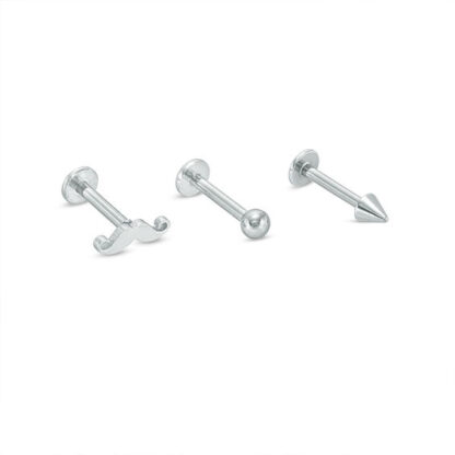 016 Gauge Mustache, Ball and Spike Cartilage Barbell Set in Stainless Steel