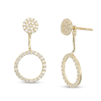 Cubic Zirconia Cluster and Open Circle Front/Back Earrings in 10K Gold