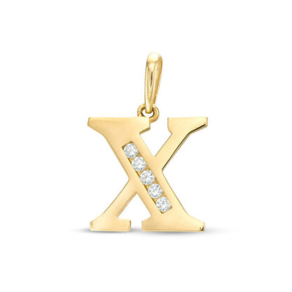 Cubic Zirconia "X" Initial Charm Pendant in 10K Solid Gold