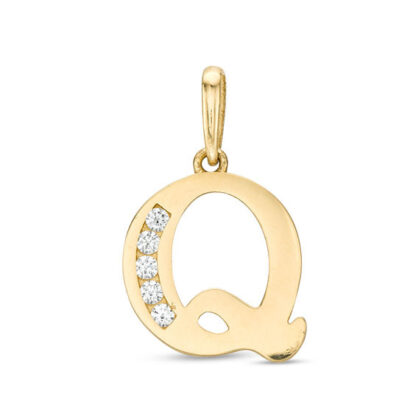 Cubic Zirconia "Q" Initial Charm Pendant in 10K Solid Gold