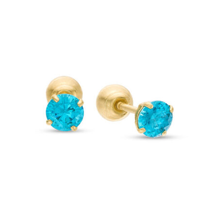 Child's Reversible 4mm Blue Cubic Zirconia and Polished Ball Stud Earrings in 14K Gold