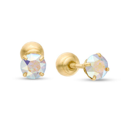 Child's Reversible 4mm Iridescent Cubic Zirconia and Polished Ball Stud Earrings in 14K Gold