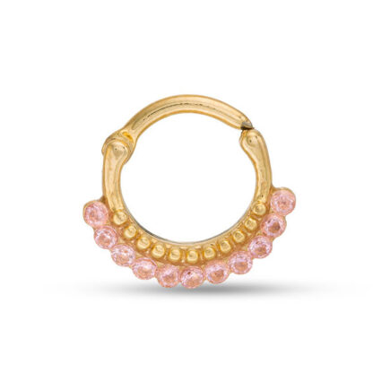 016 Gauge Pink Cubic Zirconia Beaded Cartilage Hoop in Stainless Steel with Yellow IP