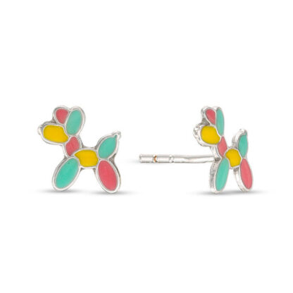 Child's Multi-Color Enamel Balloon Dog Stud Earrings in Sterling Silver