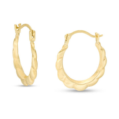 Child's Puffed Scallop Hoop Earrings in 10K Gold