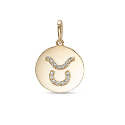 Cubic Zirconia Taurus Zodiac Sign Disc Necklace Charm in 10K Gold