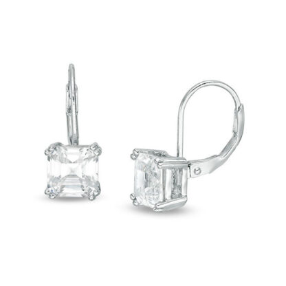 7mm Fancy Square Cubic Zirconia Solitaire Drop Earrings in Sterling Silver