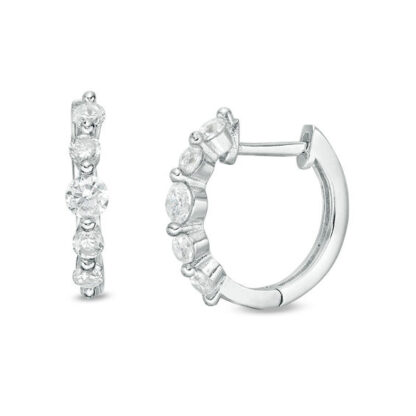 Cubic Zirconia Five Stone Huggie Hoop Earrings in Sterling Silver