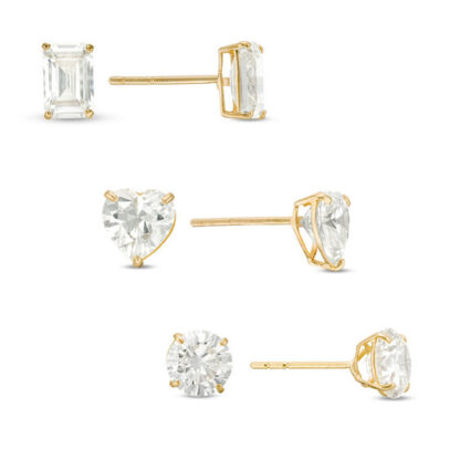 Multi-Shape Yellow Cubic Zirconia Stud Earrings Set in 10K Gold