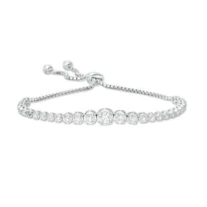 Graduated Cubic Zirconia Bolo Bracelet in Sterling Silver - 9.5"