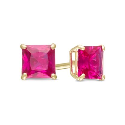 4mm Princess-Cut Lab-Created Ruby Solitaire Stud Earrings in 10K Gold