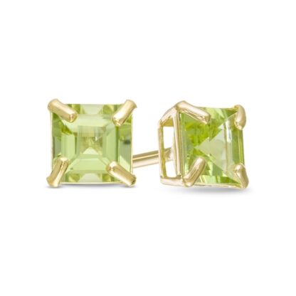 4mm Princess-Cut Peridot Solitaire Stud Earrings in 10K Gold