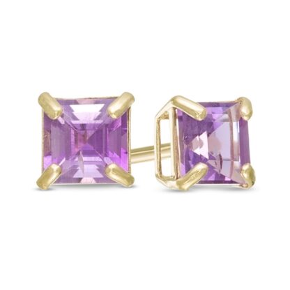 4mm Princess-Cut Amethyst Solitaire Stud Earrings in 10K Gold