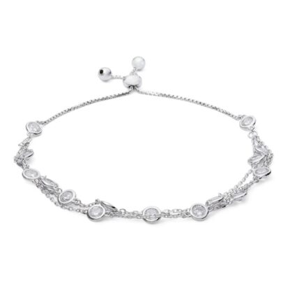 Cubic Zirconia Multi-Strand Bolo Bracelet in Solid Sterling Silver - 9"