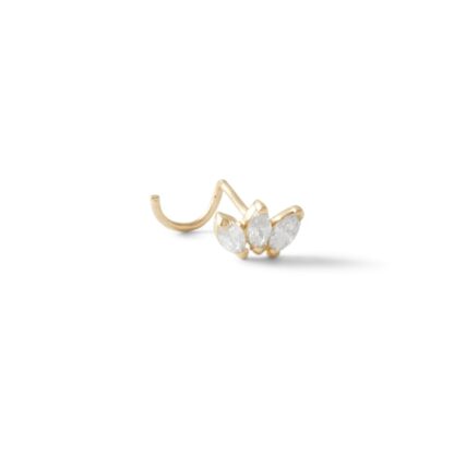 022 gauge Marquise Cubic Zirconia Trio Floral Nose Stud in 14K Semi-Solid Gold