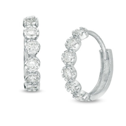 Cubic Zirconia Five Stone Huggie Hoop Earrings in Solid Sterling Silver