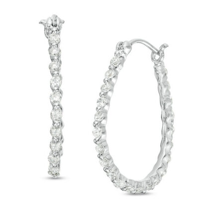 Cubic Zirconia Oval Hoop Earrings in Sterling Silver