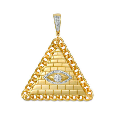 1/5 CT. T.W. Diamond Pyramid with Evil Eye Chain Link Frame Necklace Charm in Sterling Silver with 10K Gold Plate