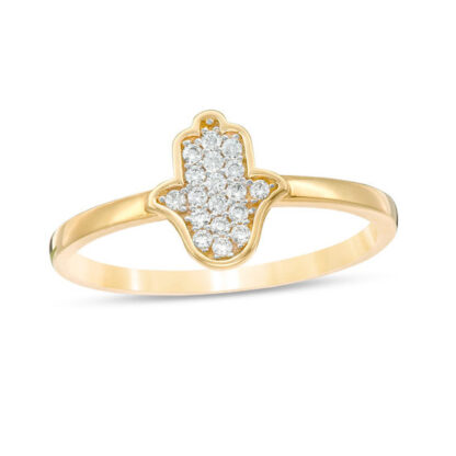 Cubic Zirconia Hamsa Ring in 10K Gold - Size 7