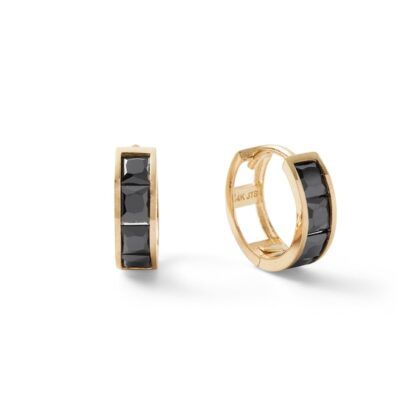 3mm Square Black Cubic Zirconia Huggie Hoop Earrings in 14K Gold