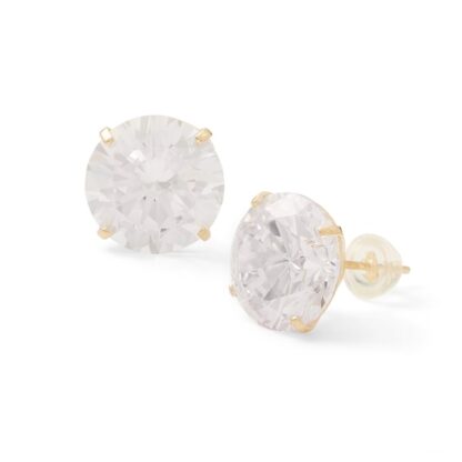 12mm Cubic Zirconia Solitaire Stud Earrings in 10K Gold