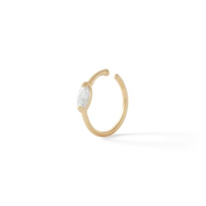 020 Gauge Marquise Cubic Zirconia Solitaire Nose Ring in Solid 14K Gold