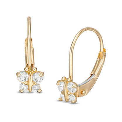 Child's Cubic Zirconia Butterfly Drop Earrings in 14K Gold