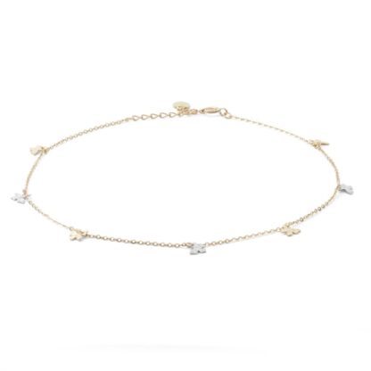 Diamond-Cut Butterfly Station Anklet in 10K Solid Two-Tone Gold - 10"