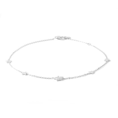 Cubic Zirconia Star Station Anklet in Solid Sterling Silver - 10"