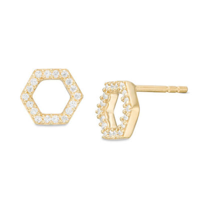 1/10 CT. T.W. Diamond Hexagon Outline Stud Earrings in 10K Gold