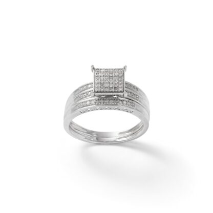 1/6 CT. T.W. Square Composite Diamond Double Row Groove Bridal Set in Sterling Silver