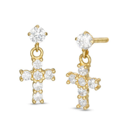 Child's Cubic Zirconia Cross Drop Earrings in 10K Gold