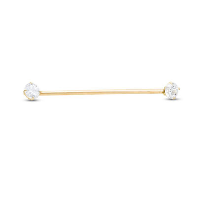 018 Gauge Cubic Zirconia Industrial Barbell in 10K Hollow Gold