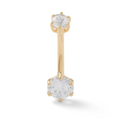 014 Gauge Cubic Zirconia Belly Button Ring in 10K Semi-Solid Gold